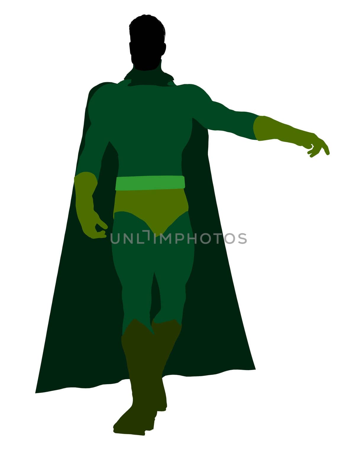 Male super hero silhouette dressed in shorts on a white background