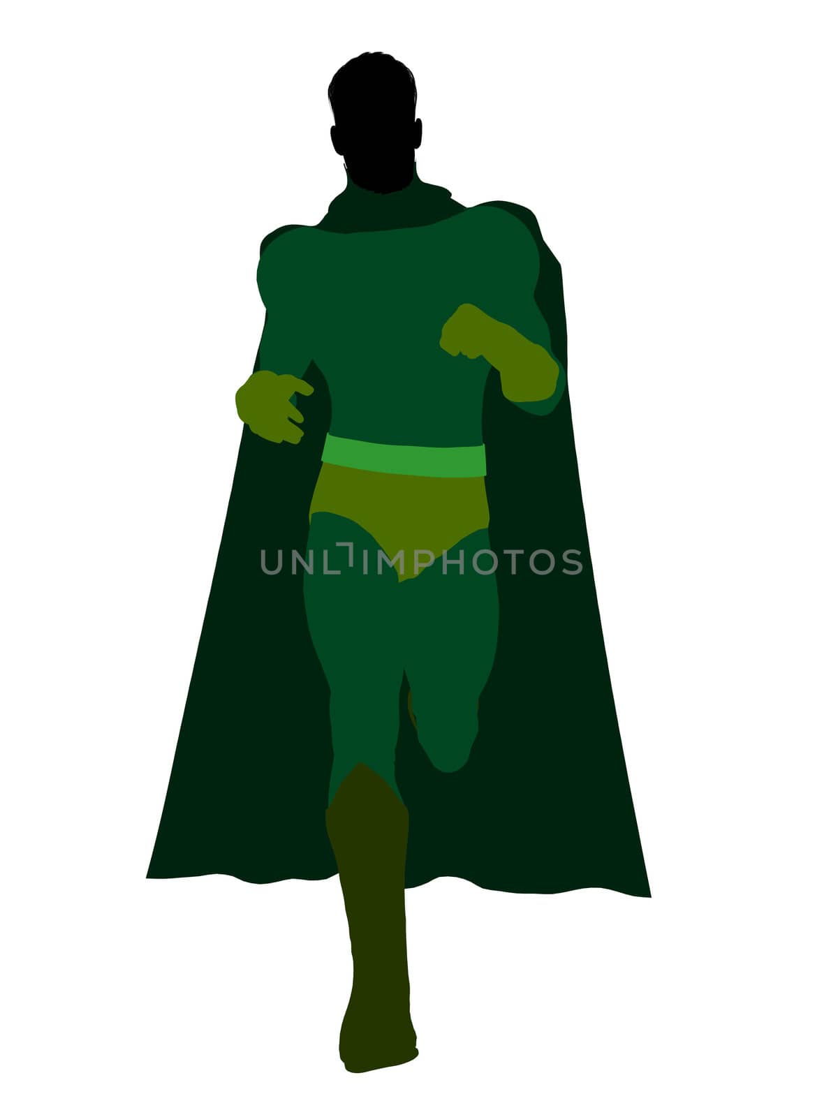 Male super hero silhouette dressed in shorts on a white background