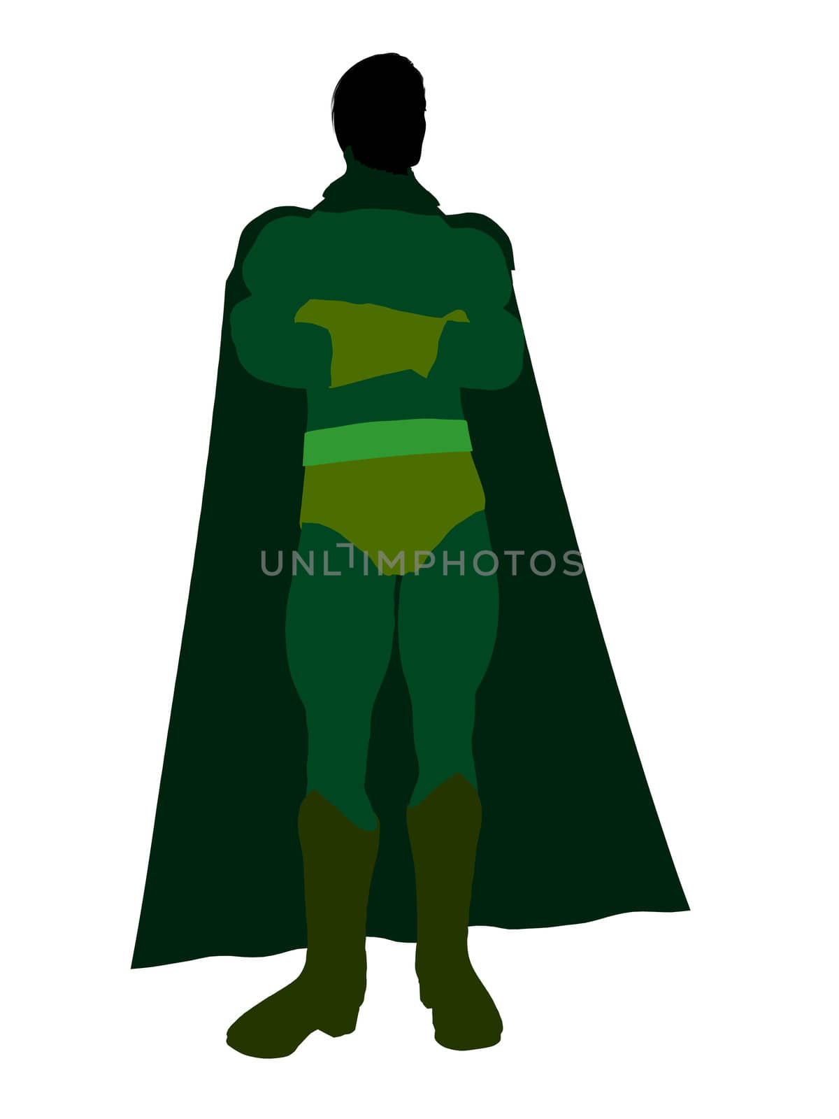 Male super hero silhouette dressed in shorts on a white background