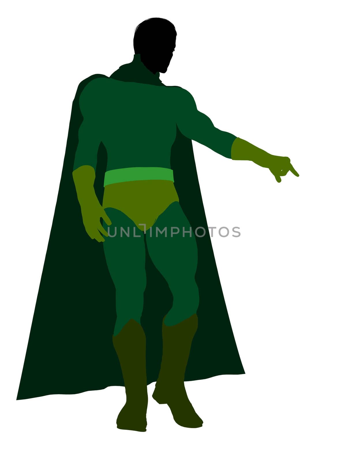 Male super hero silhouette dressed in shorts on a white background