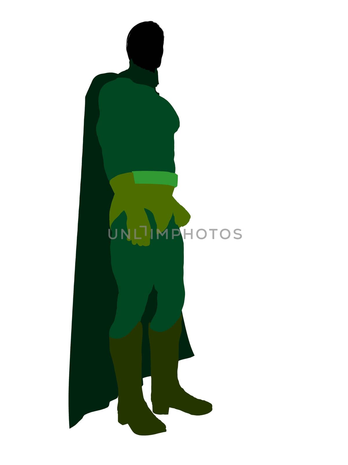 Male super hero silhouette dressed in shorts on a white background