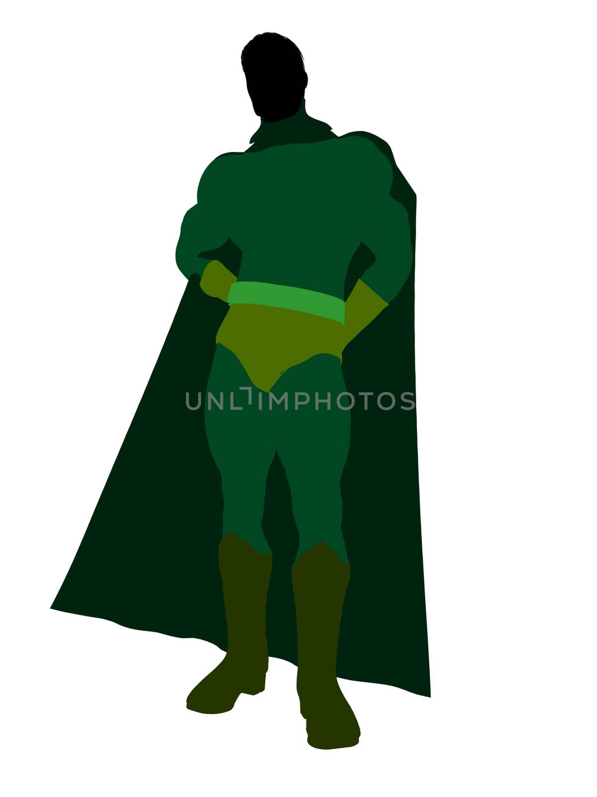 Male super hero silhouette dressed in shorts on a white background
