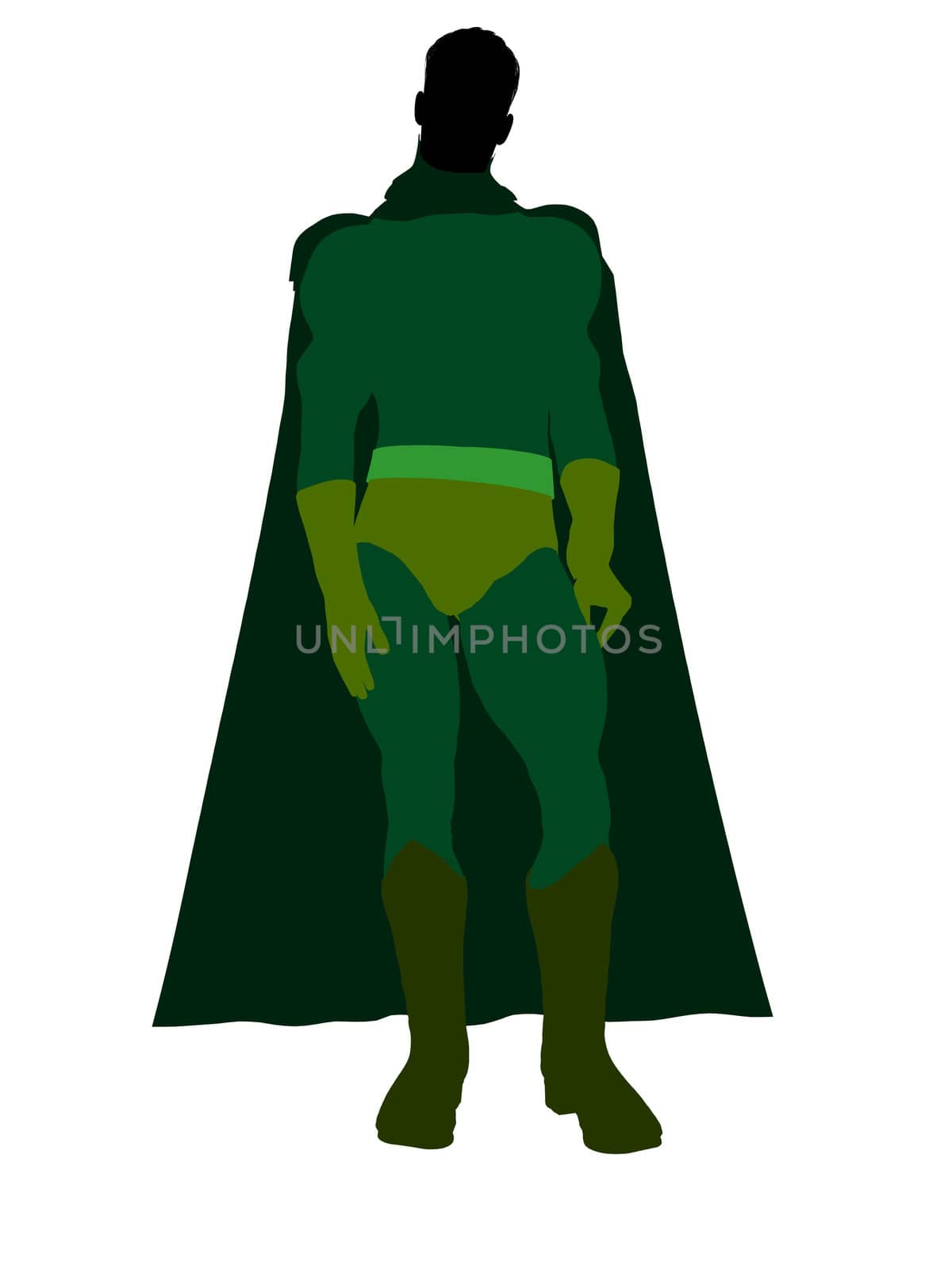 Male super hero silhouette dressed in shorts on a white background