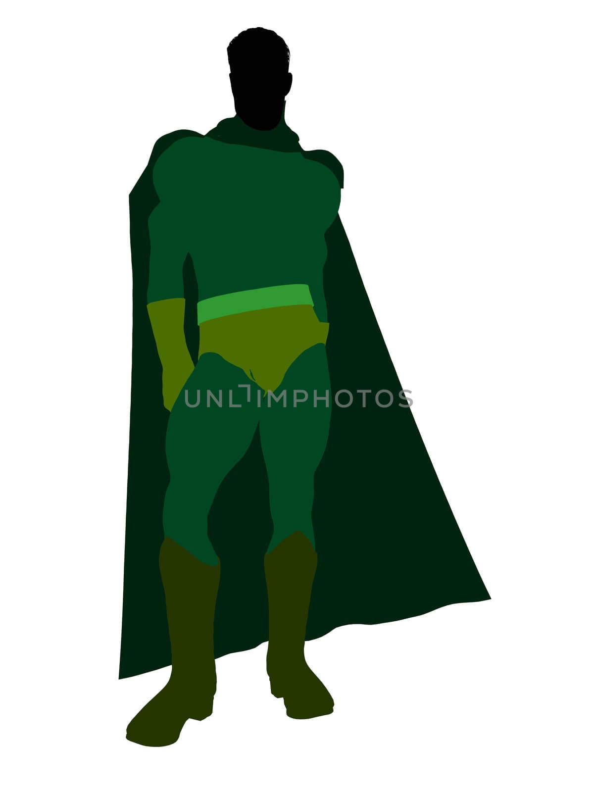 Male super hero silhouette dressed in shorts on a white background