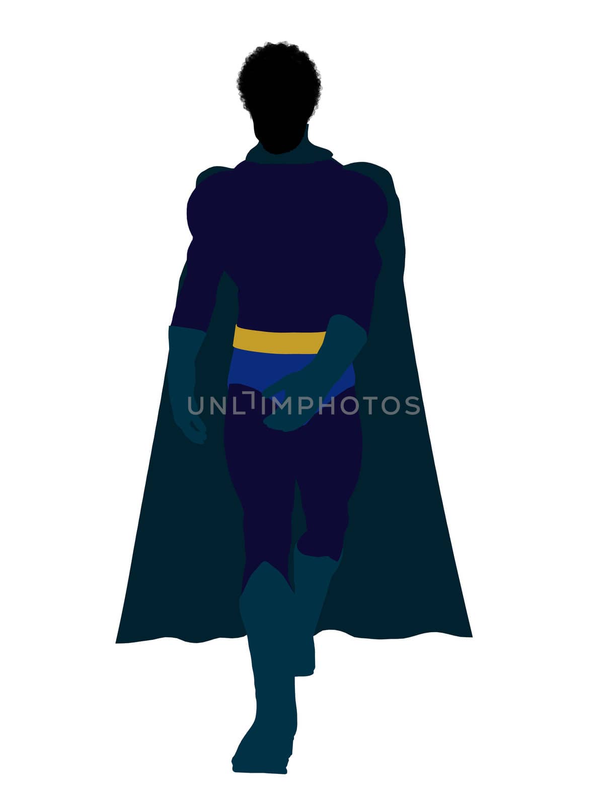 African American super hero silhouette dressed in shorts on a white background