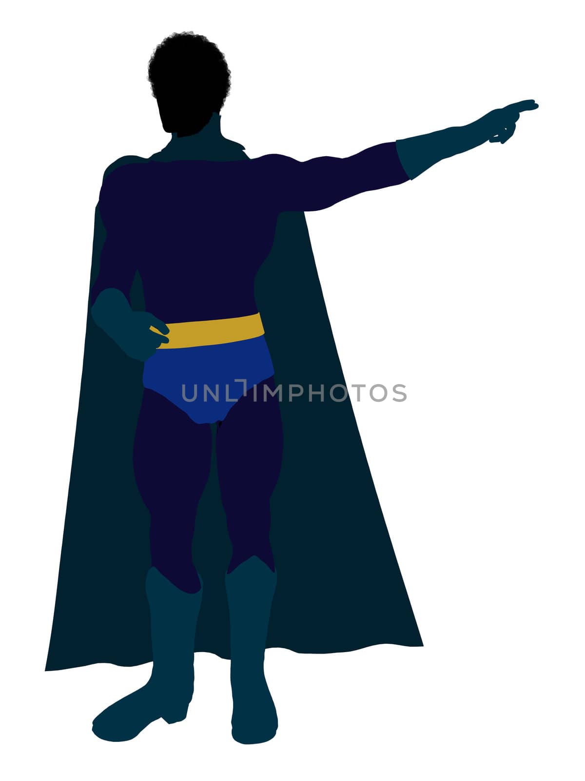 African American super hero silhouette dressed in shorts on a white background