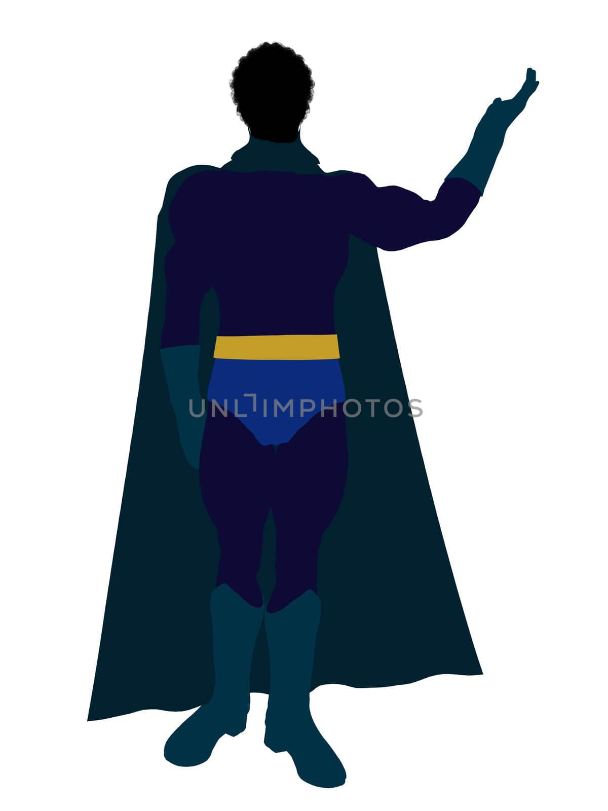 African American super hero silhouette dressed in shorts on a white background