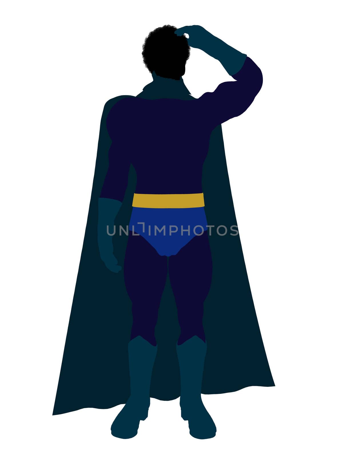 African American super hero silhouette dressed in shorts on a white background