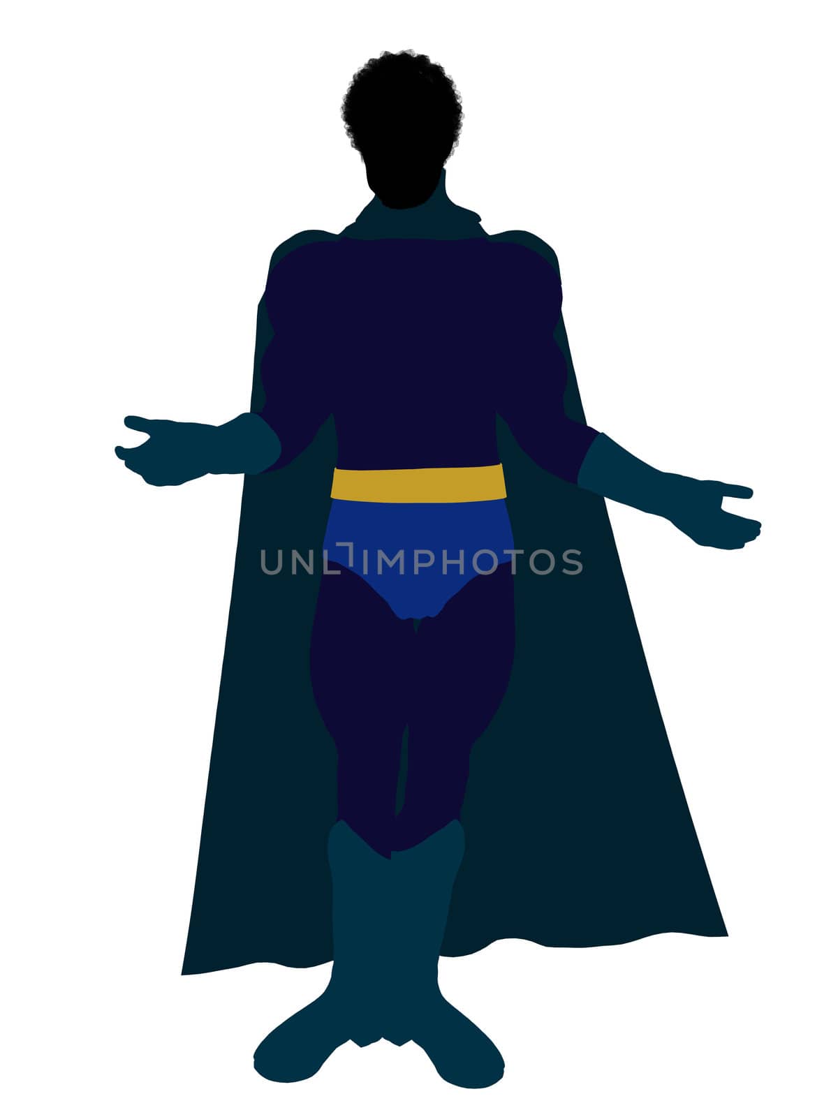 African American super hero silhouette dressed in shorts on a white background