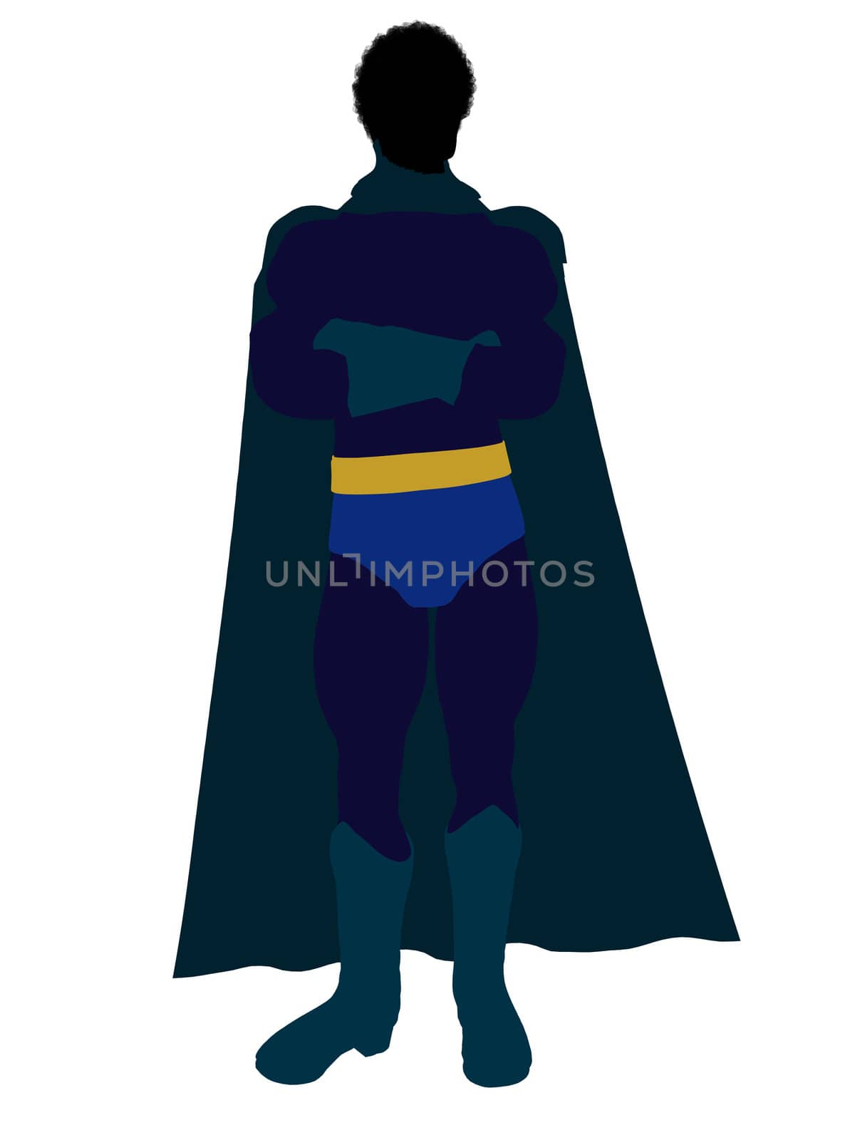 African American super hero silhouette dressed in shorts on a white background