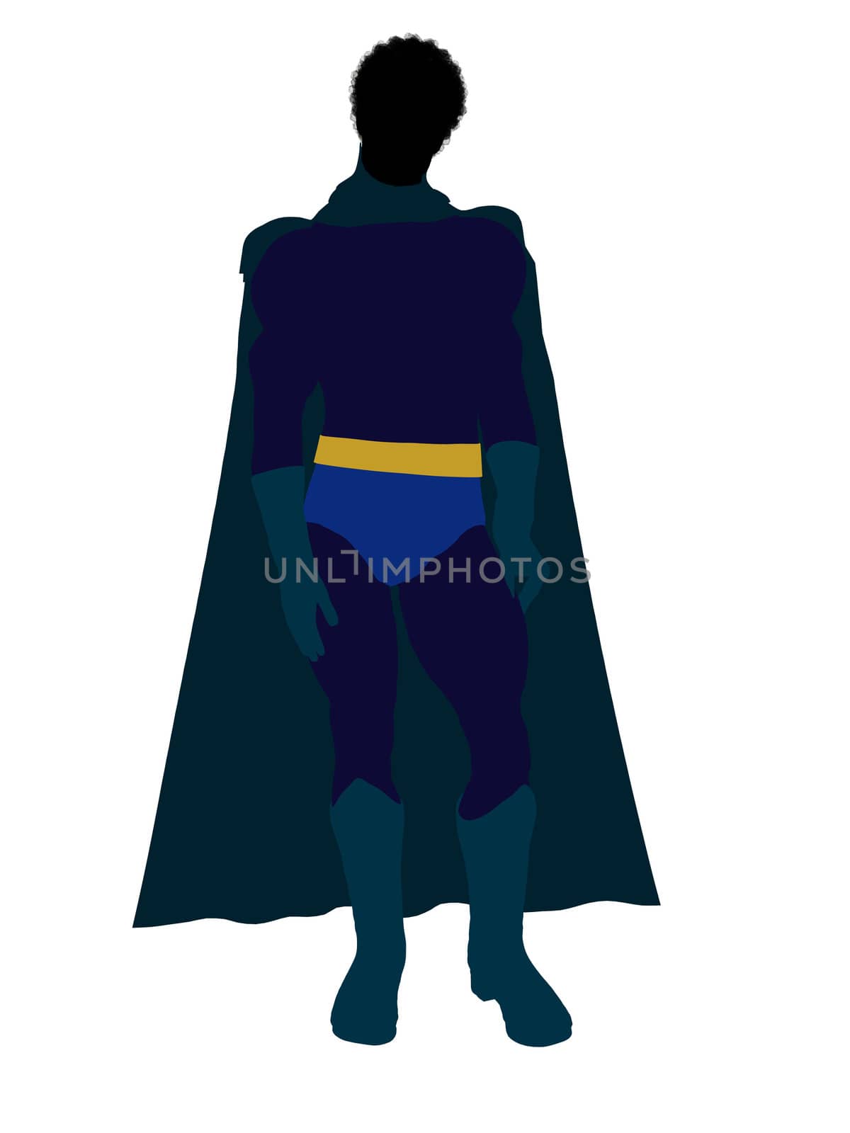African American super hero silhouette dressed in shorts on a white background