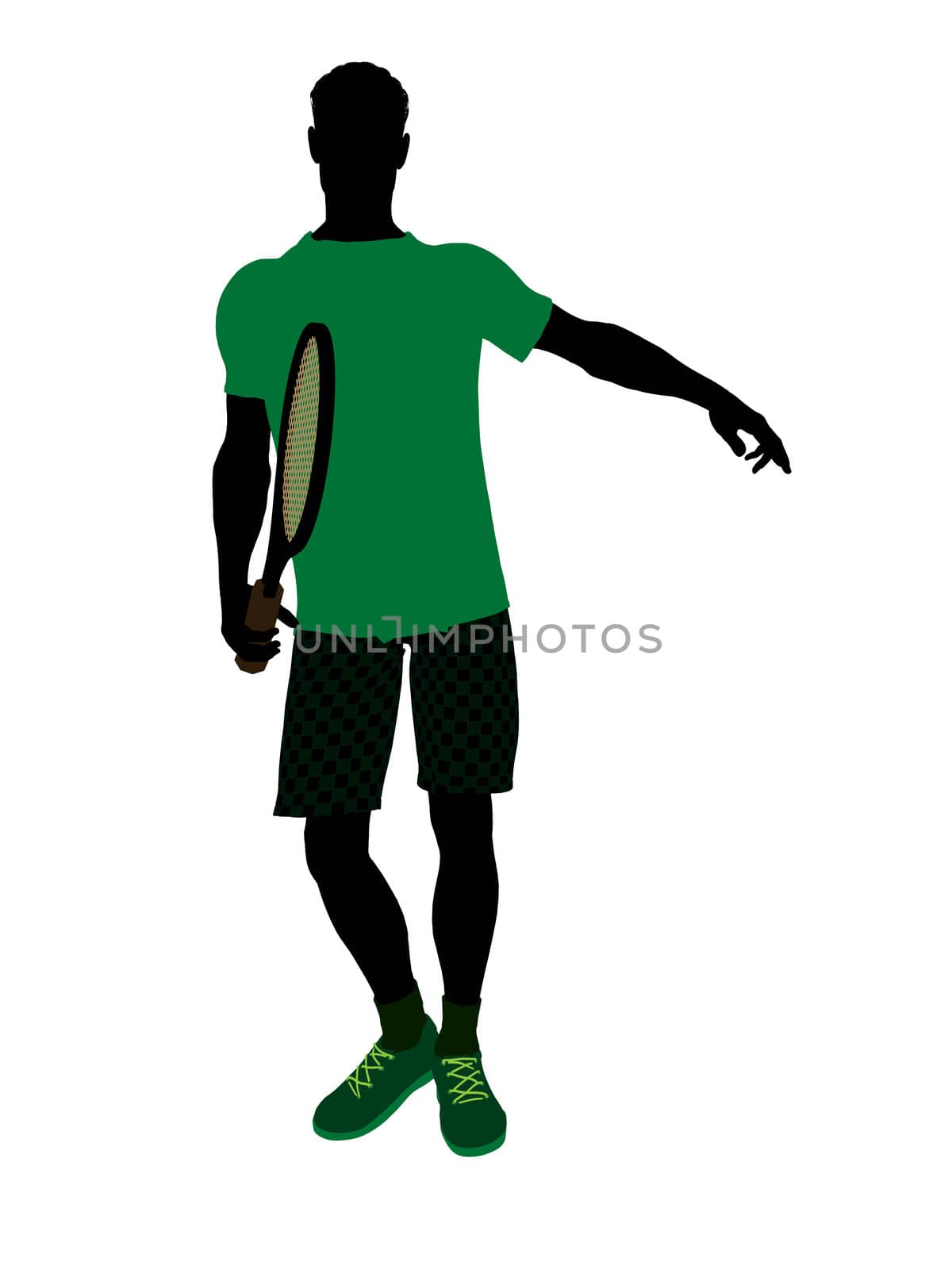 Male tennis player art illustration silhouette on a white background