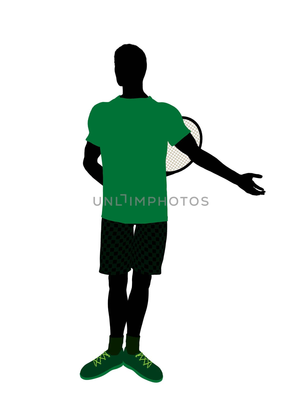 Male tennis player art illustration silhouette on a white background