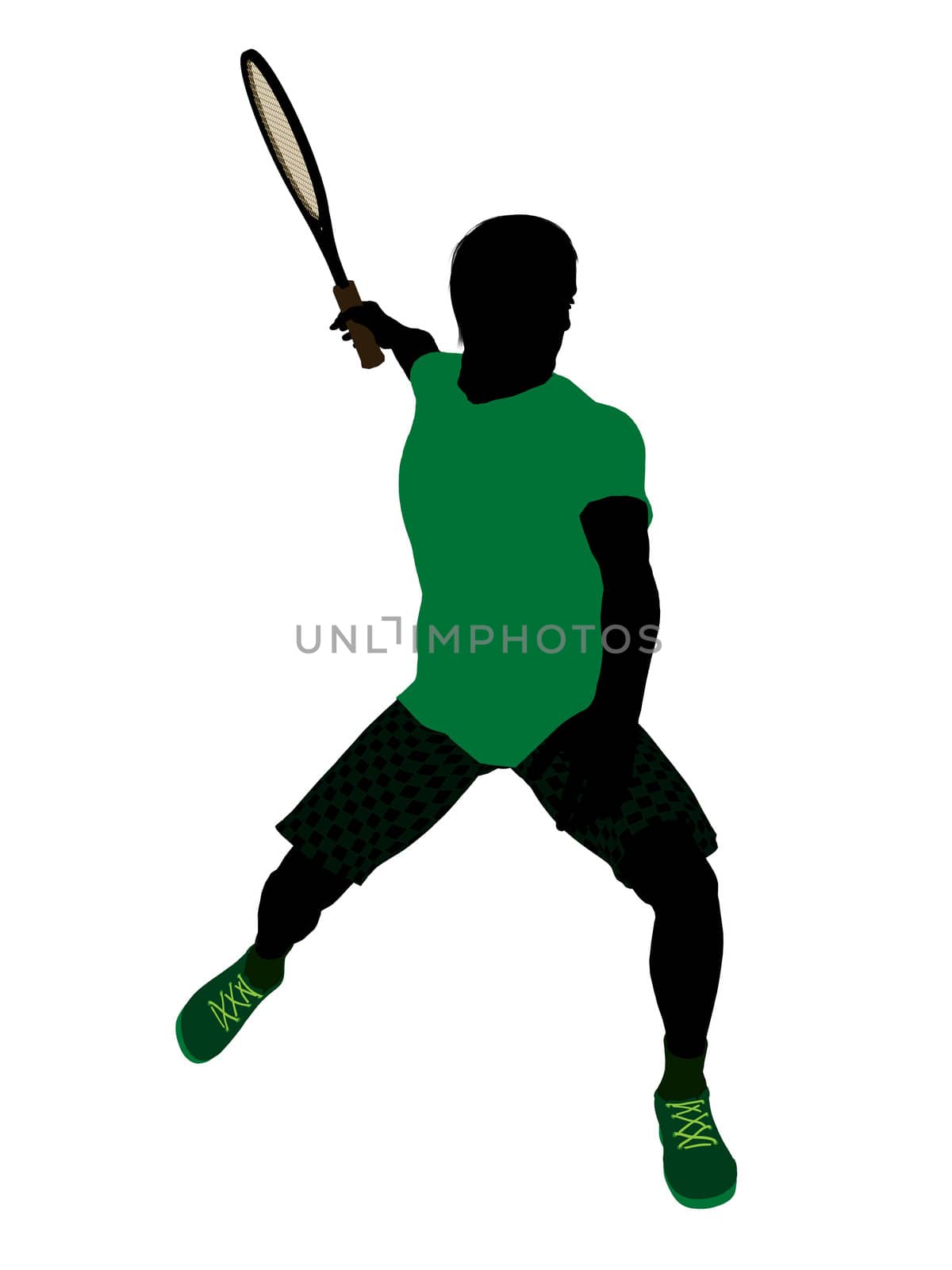 Male tennis player art illustration silhouette on a white background