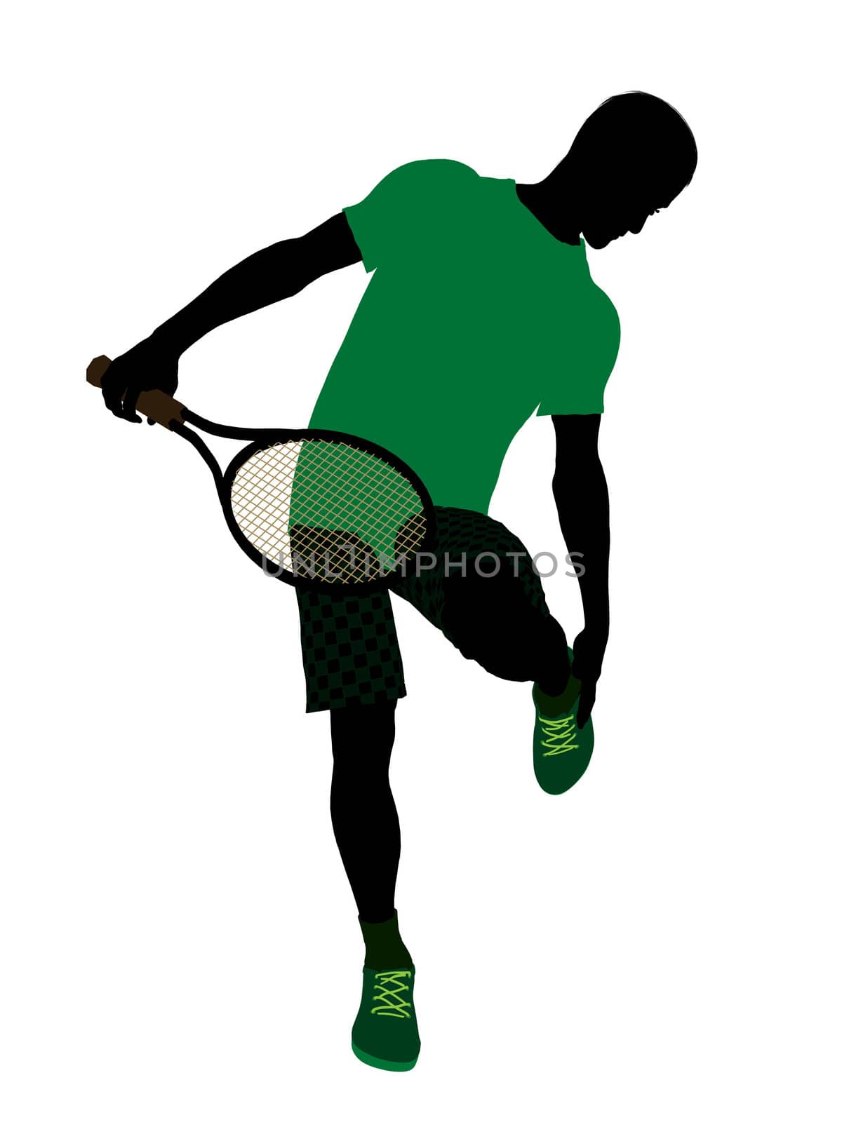 Male tennis player art illustration silhouette on a white background