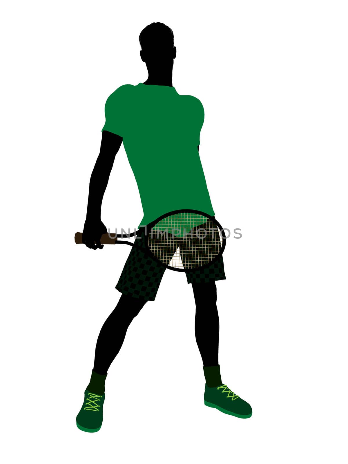 Male tennis player art illustration silhouette on a white background
