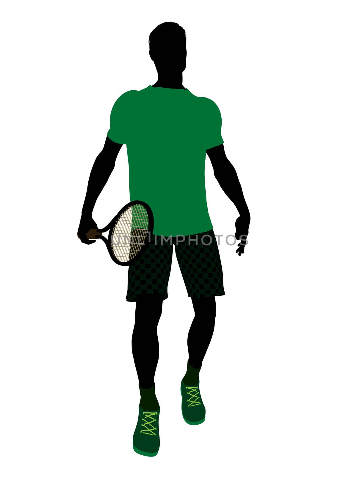 Male tennis player art illustration silhouette on a white background