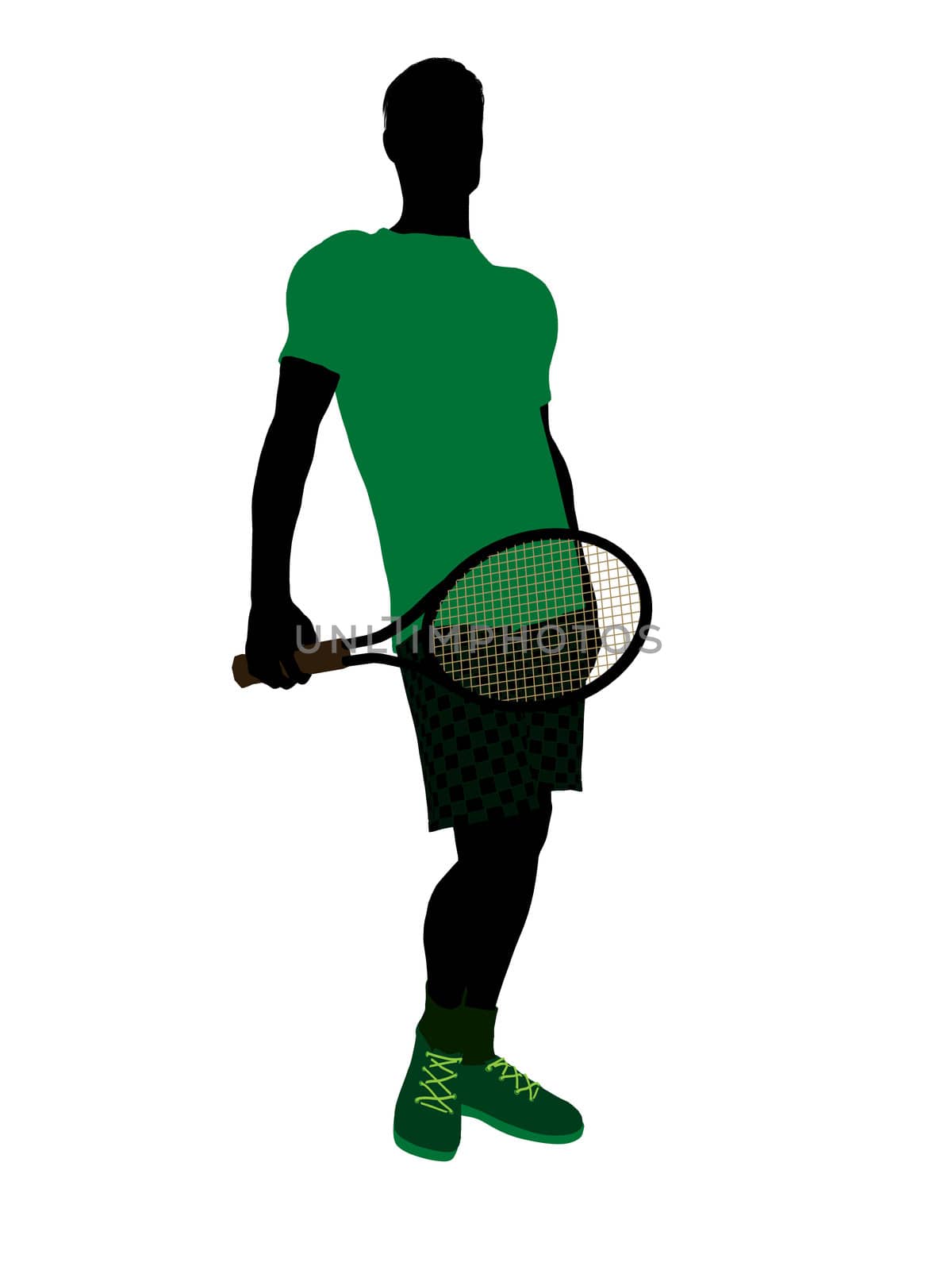 Male tennis player art illustration silhouette on a white background