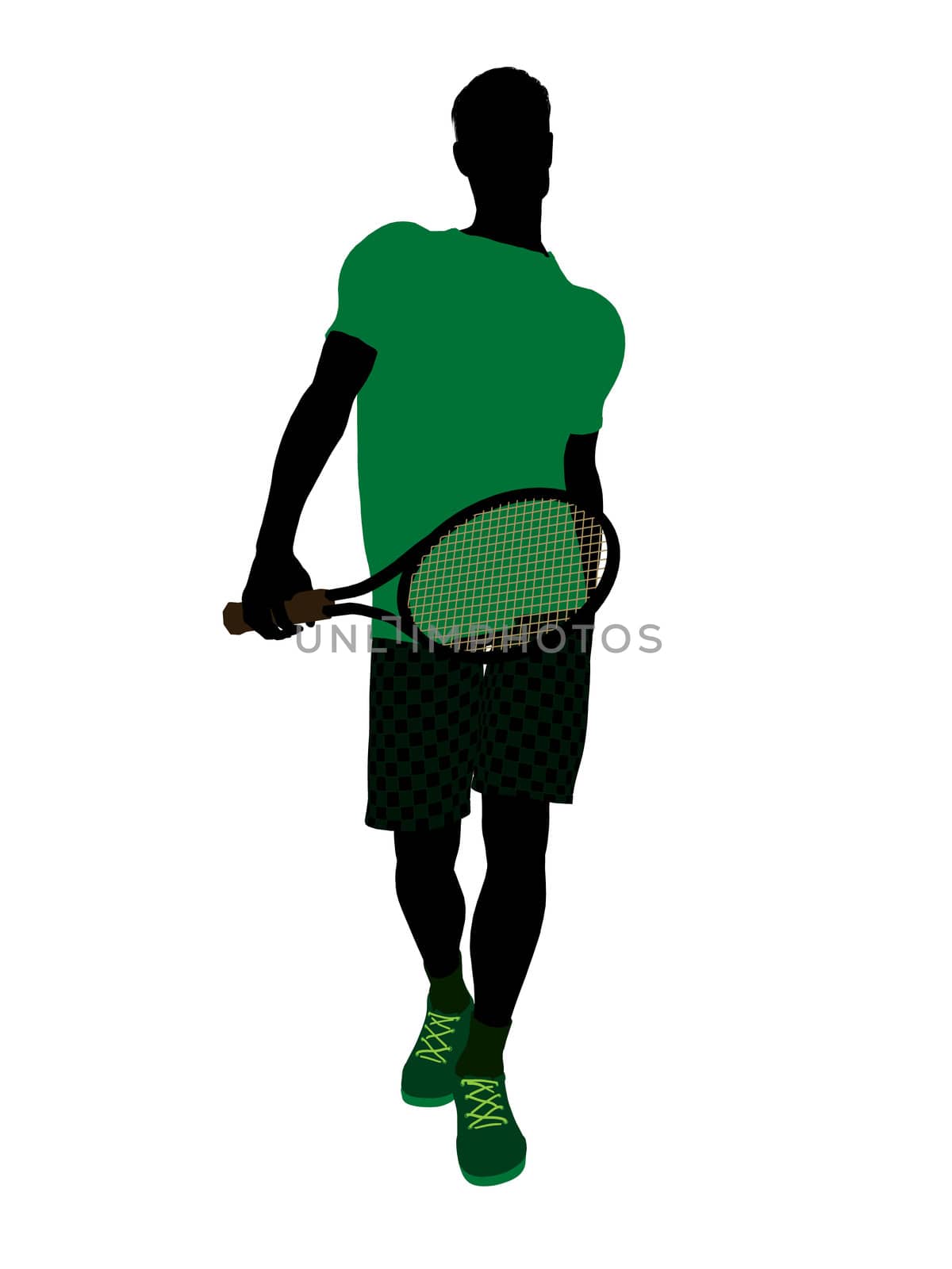 Male tennis player art illustration silhouette on a white background