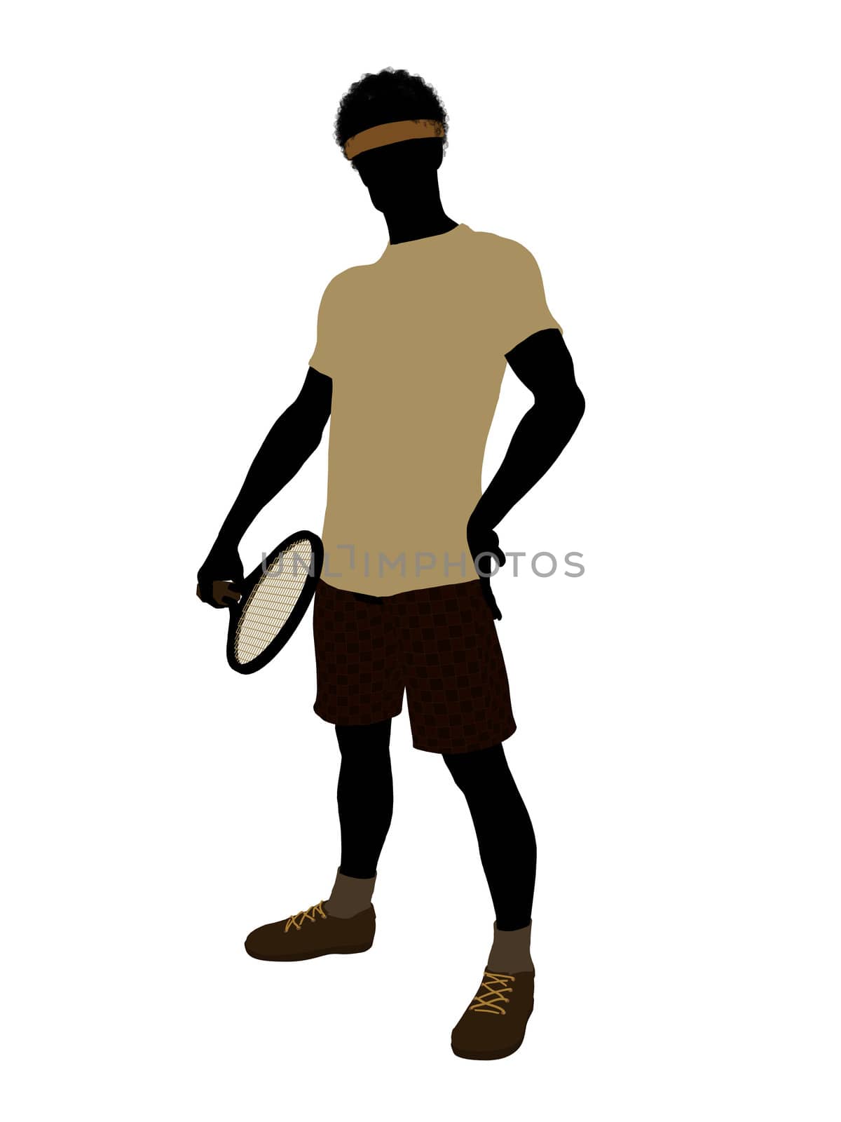 African American tennis player art illustration silhouette on a white background