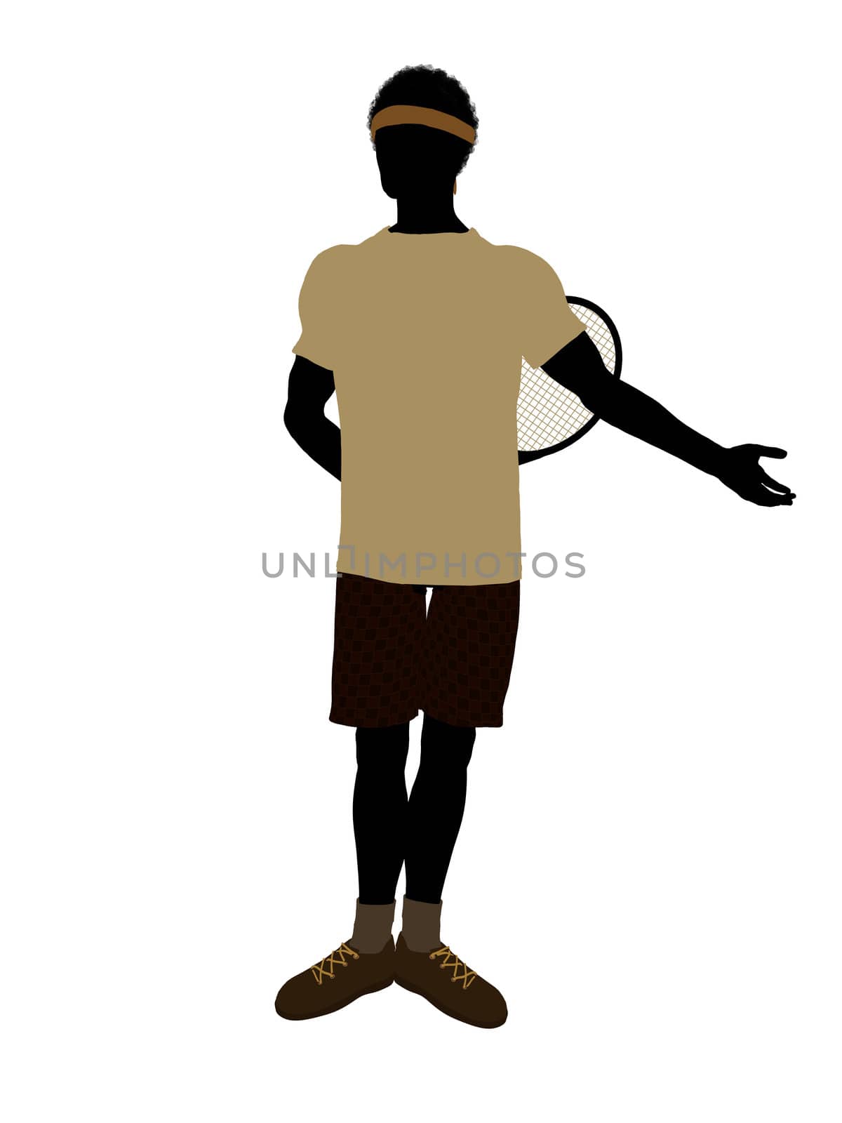 African American tennis player art illustration silhouette on a white background