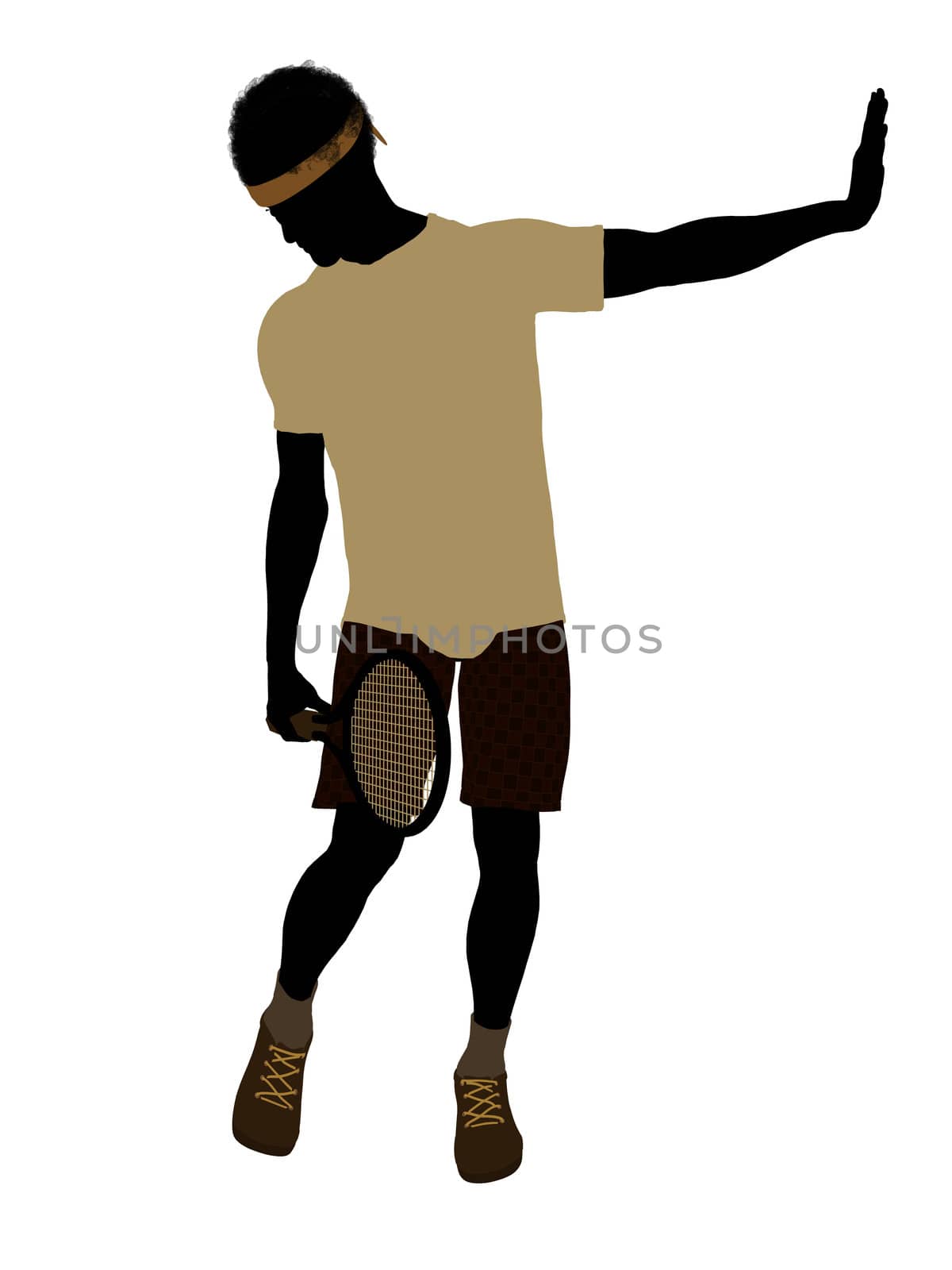 African American tennis player art illustration silhouette on a white background