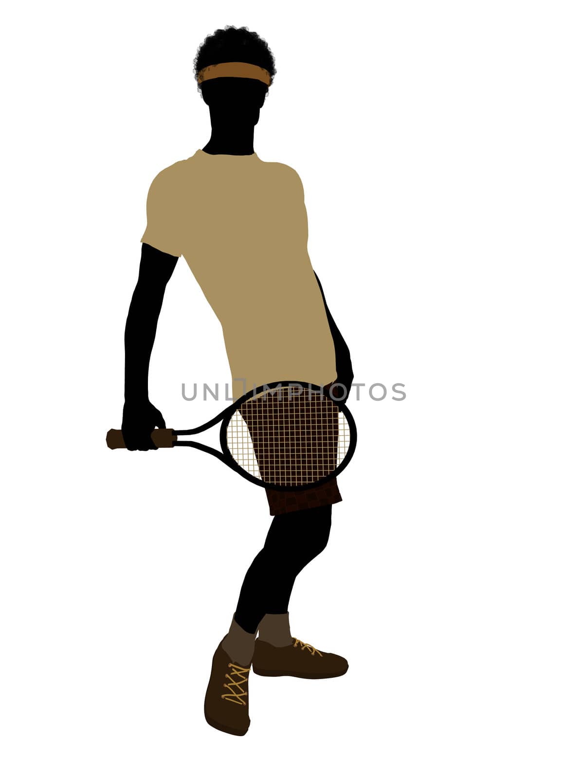 African American tennis player art illustration silhouette on a white background