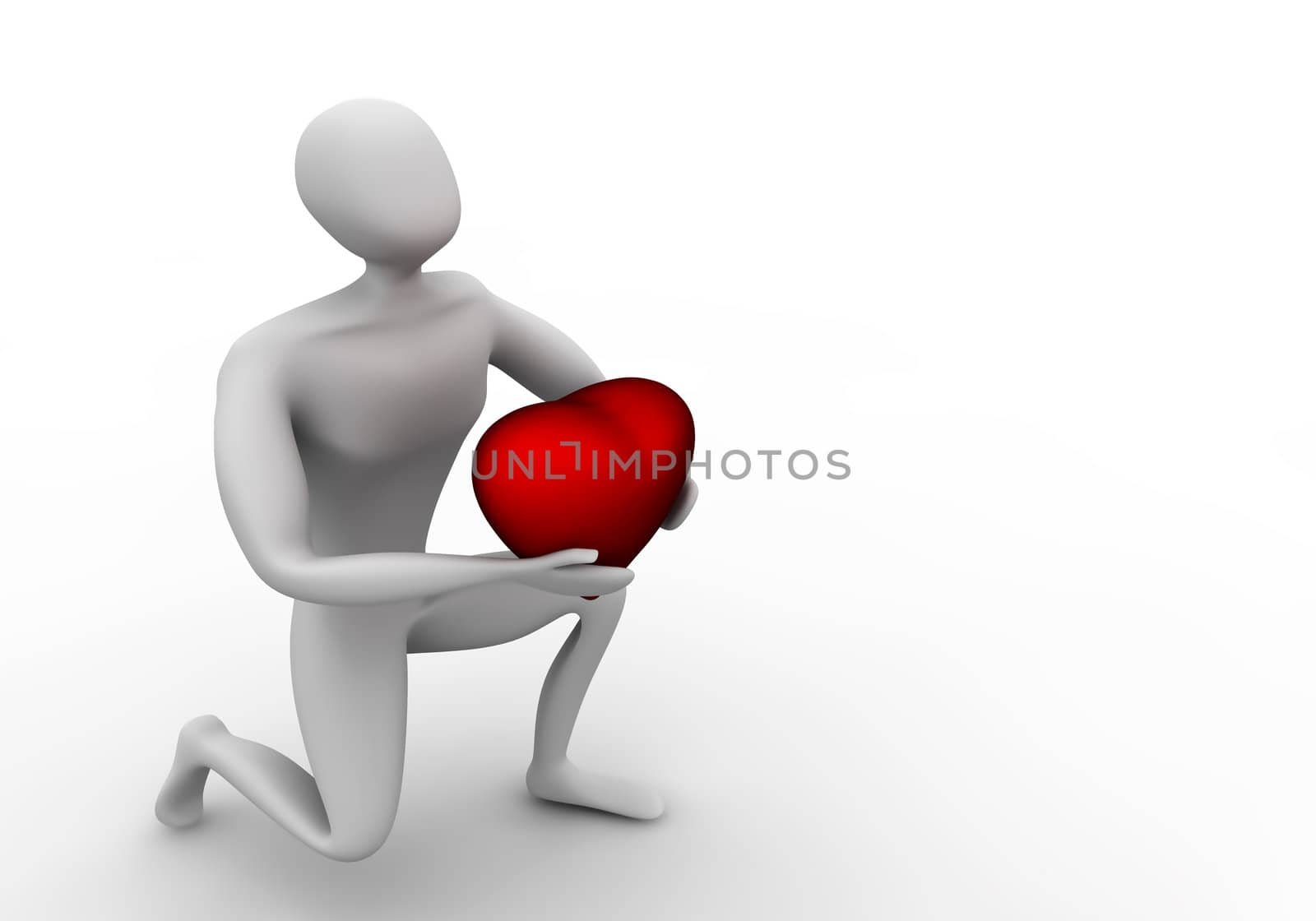illustration with man and heart for valentine day ,3d render
