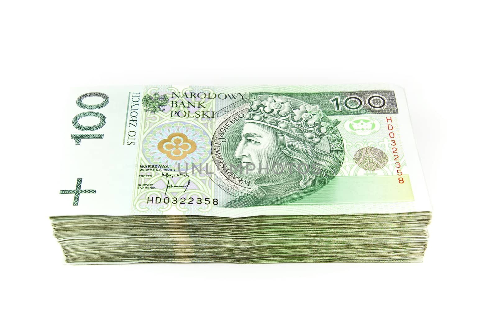 Big stack of money on white background