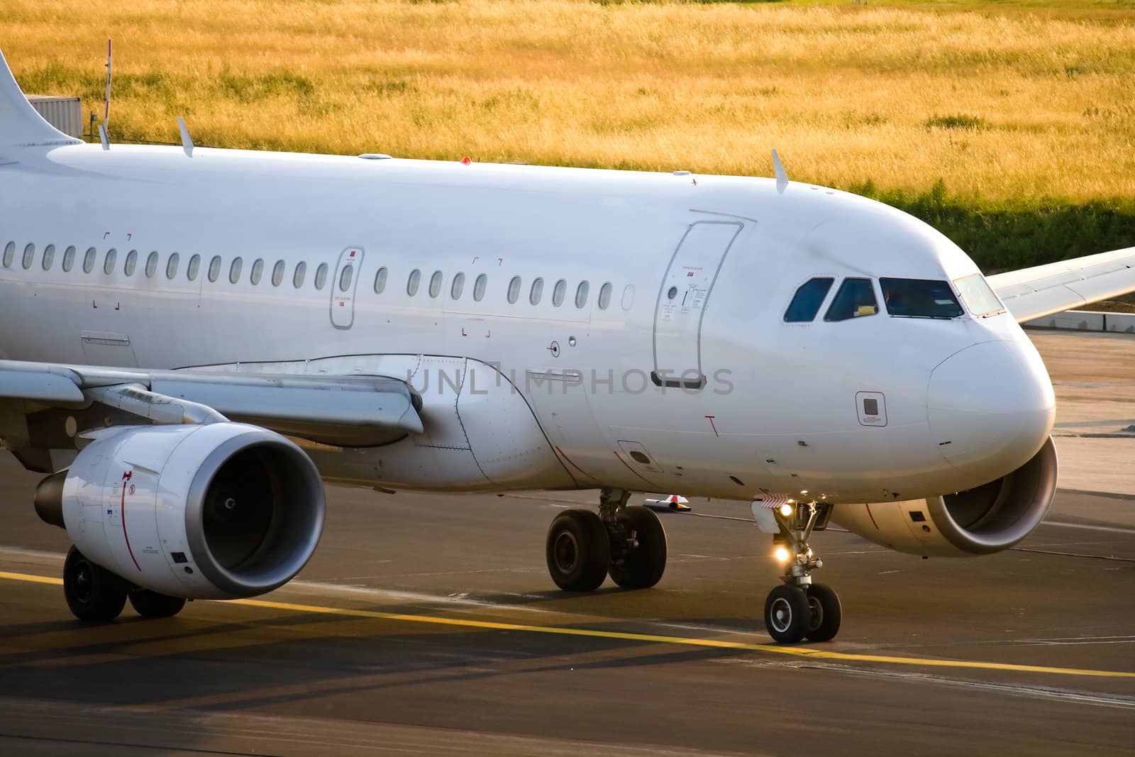 Jet airliner preparing to take off