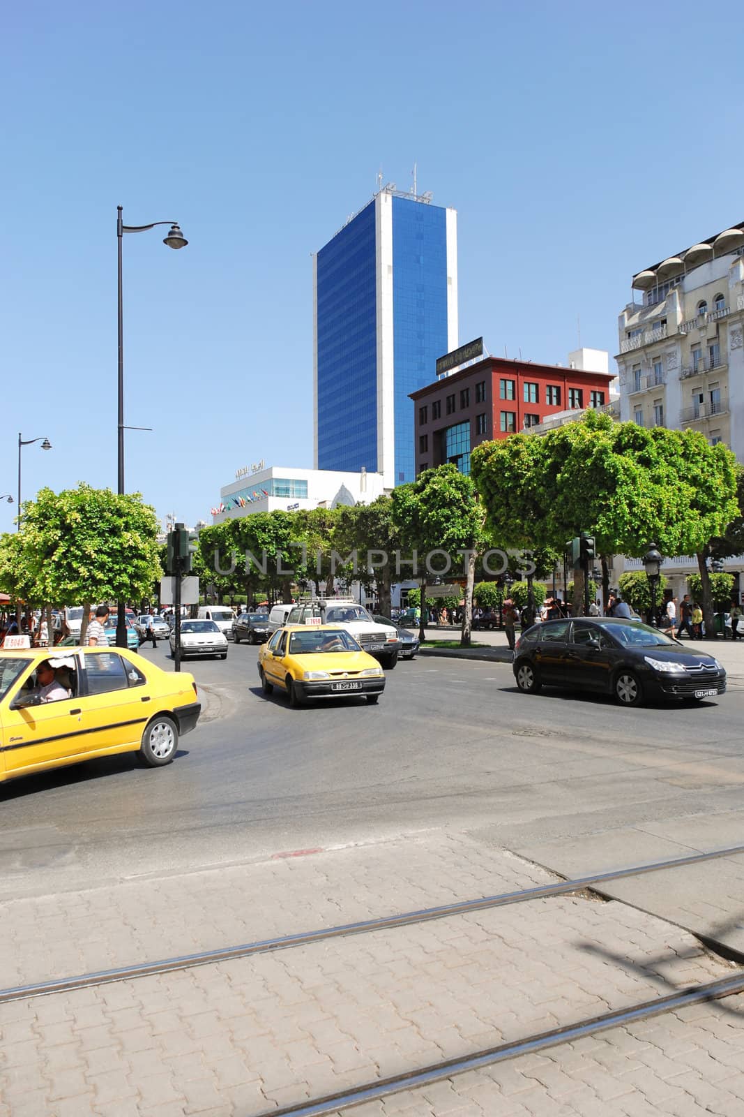 Avenue Habib Bourguiba and Hotel "Africa" of Tunis, Tunisia's capital.