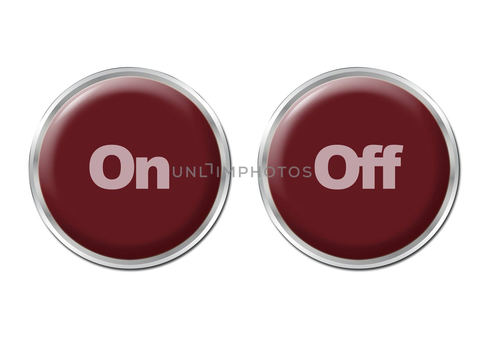 Two red round buttons with the symbols On and Off