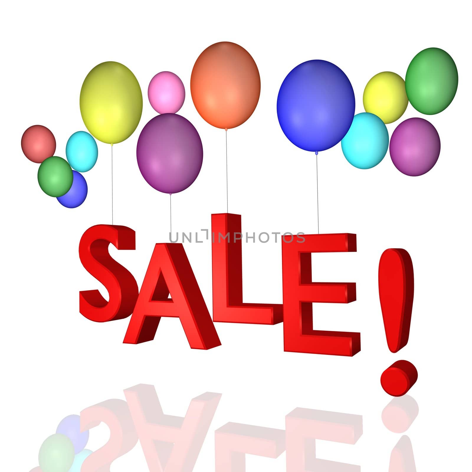 3D word "SALE" with balloons.