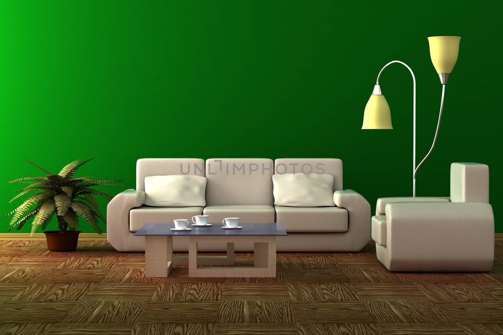 Interior of a living room. 3D image.