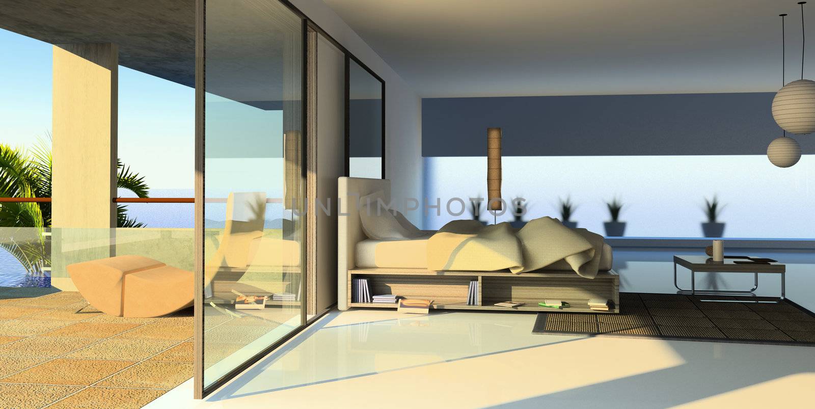 modern open interior (3D rendering)