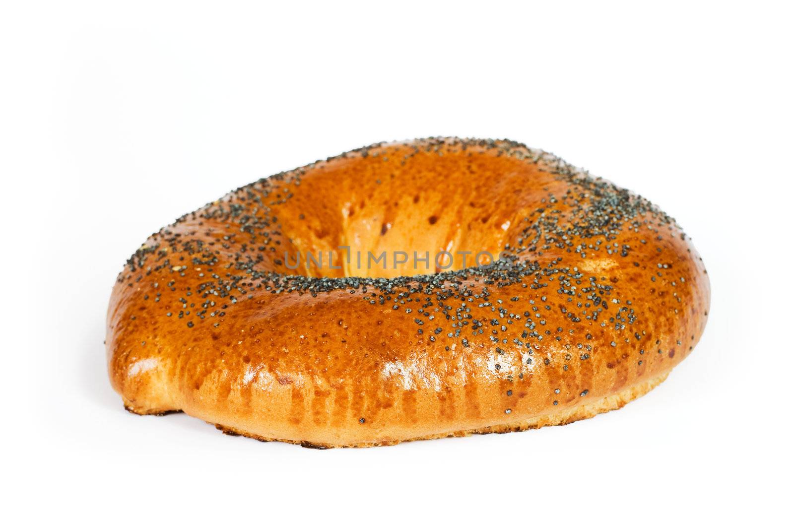 White bread with poppy. Isolated on white background with shadows. Clipping path included to remove object shadow or replace background.