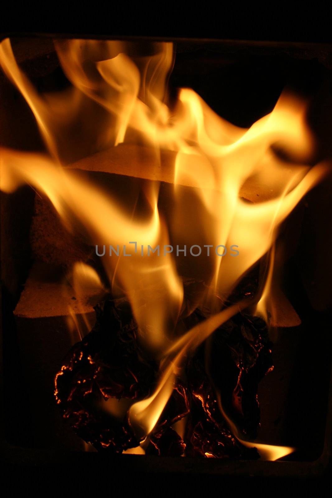 Fire background with Burning paper and firewood