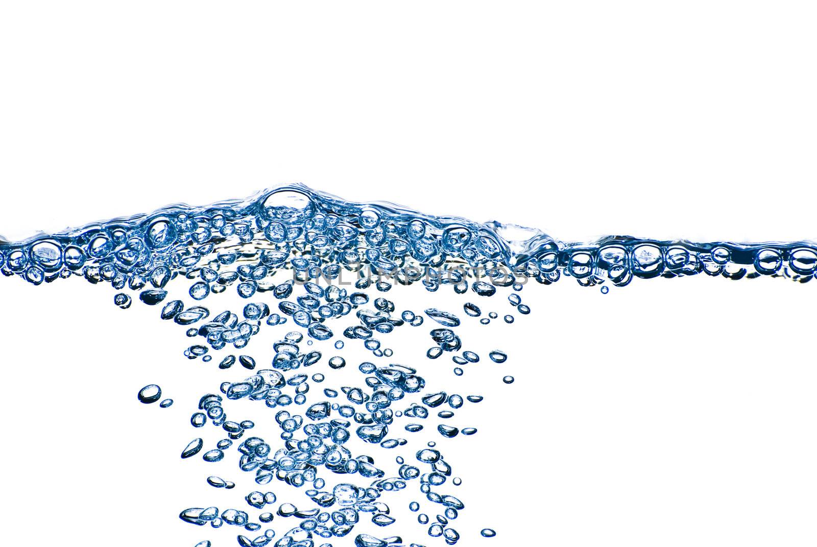 Isolated water splashing with bubbles and water drops - abstract background environmental theme