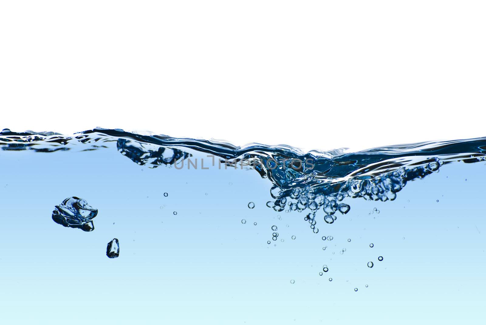 Isolated water splashing with bubbles and water drops - abstract background environmental theme