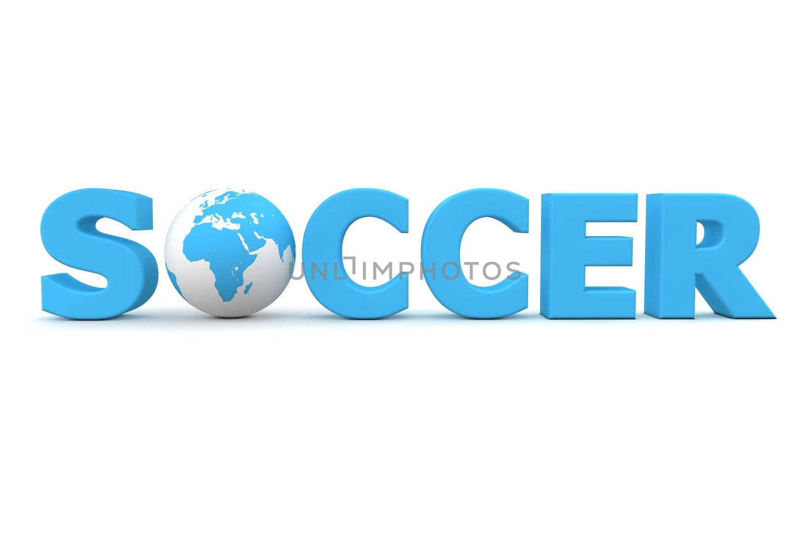 blue word Soccer with 3D globe replacing letter O