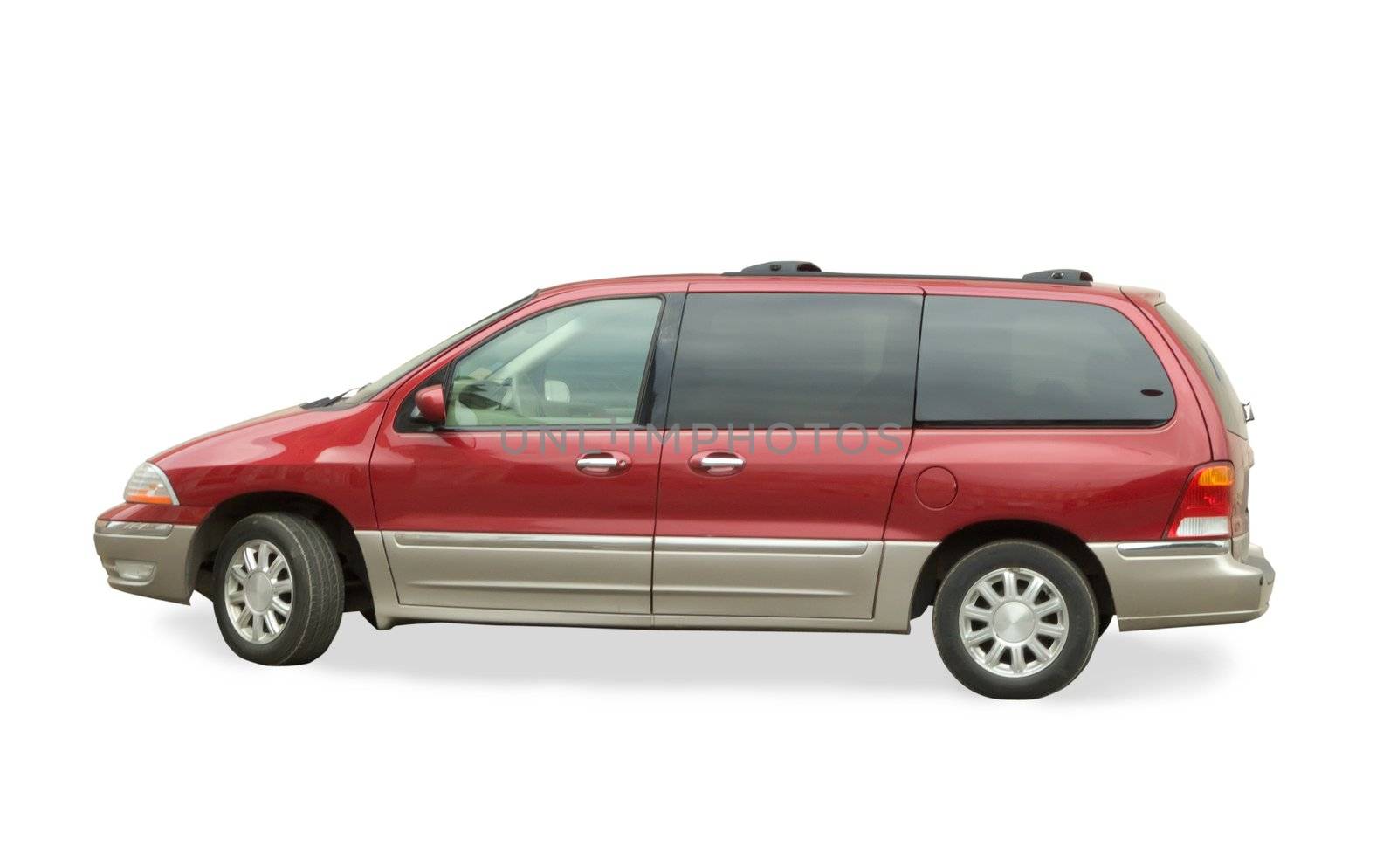 new red family car on white. Isolated whith clipping path