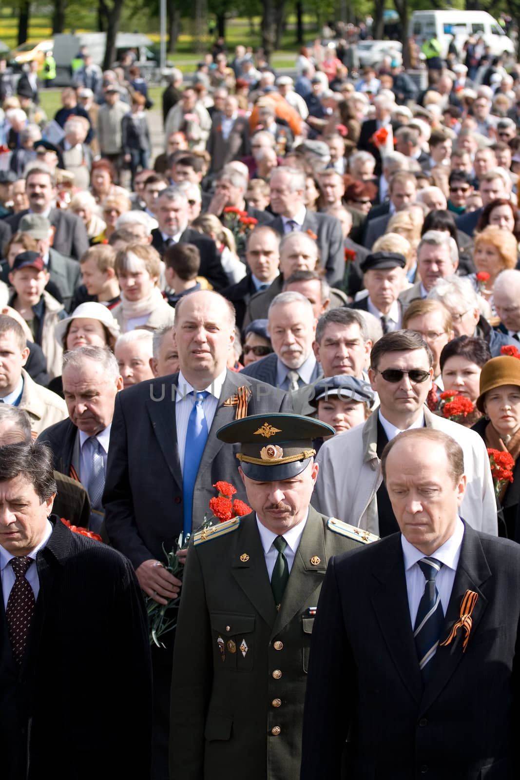 Celebration of May 9 Victory Day (Eastern Europe) in Riga at Victory Memorial to Soviet Army