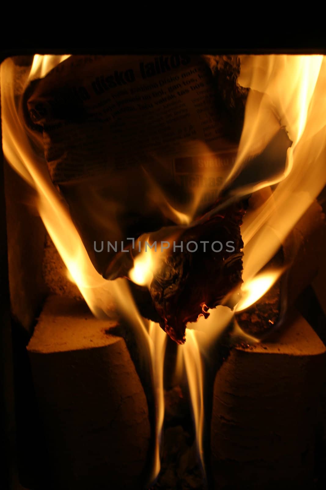 Fire background with Burning paper and firewood