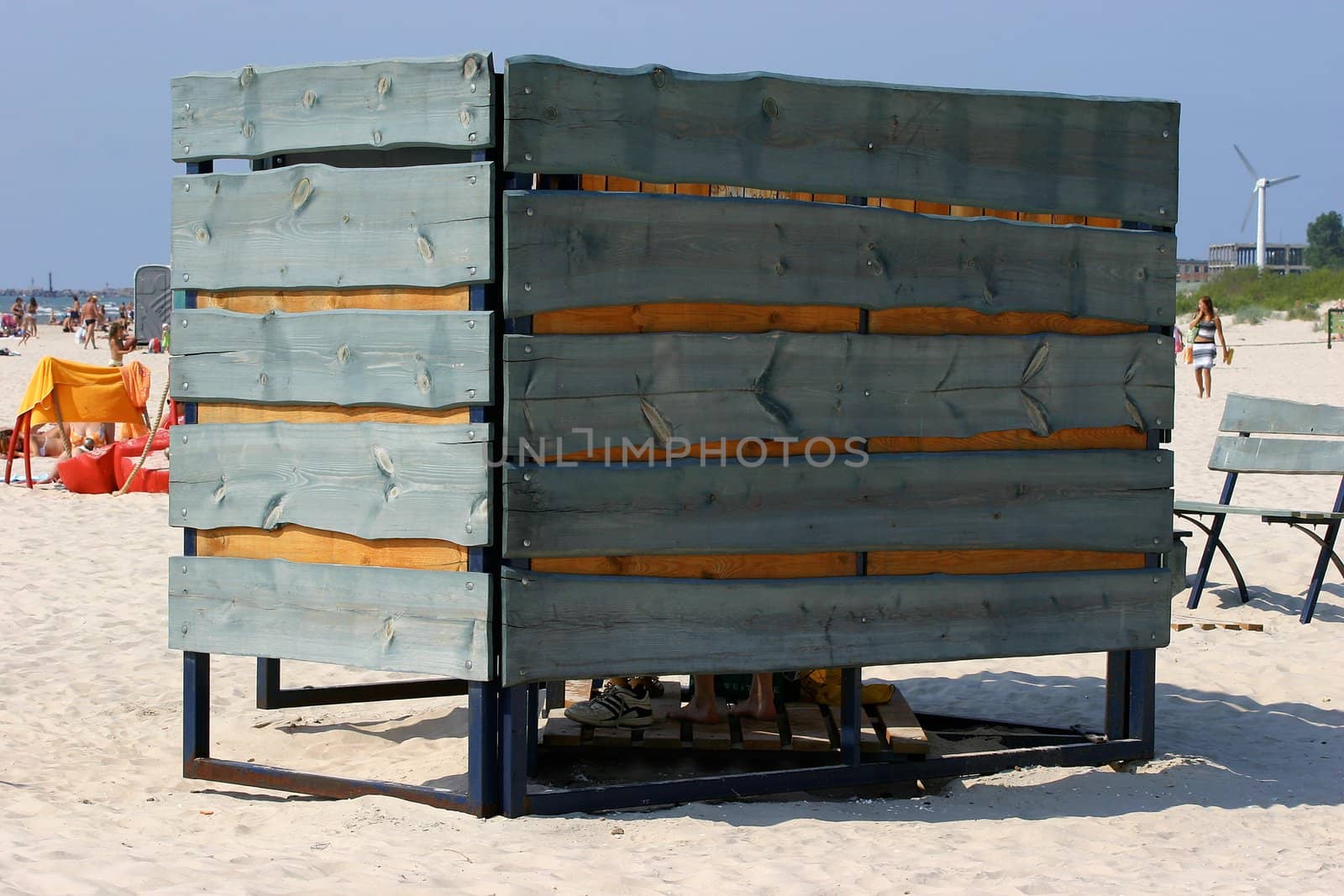 Wooden beach cabine in sandy beach