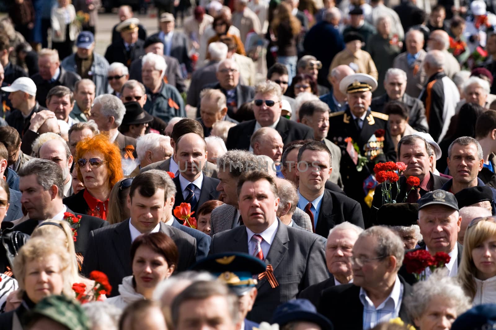 Crowd Celebrating of May 9 Victory Day (Eastern Europe) in Riga at Victory Memorial to Soviet Army