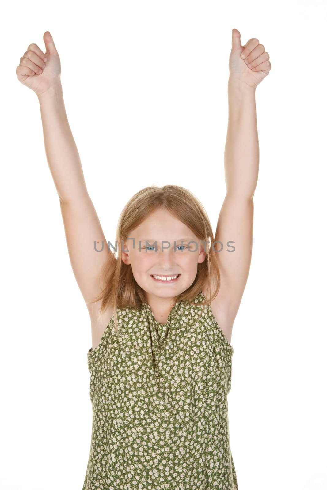 young girl happy arms raised by clearviewstock