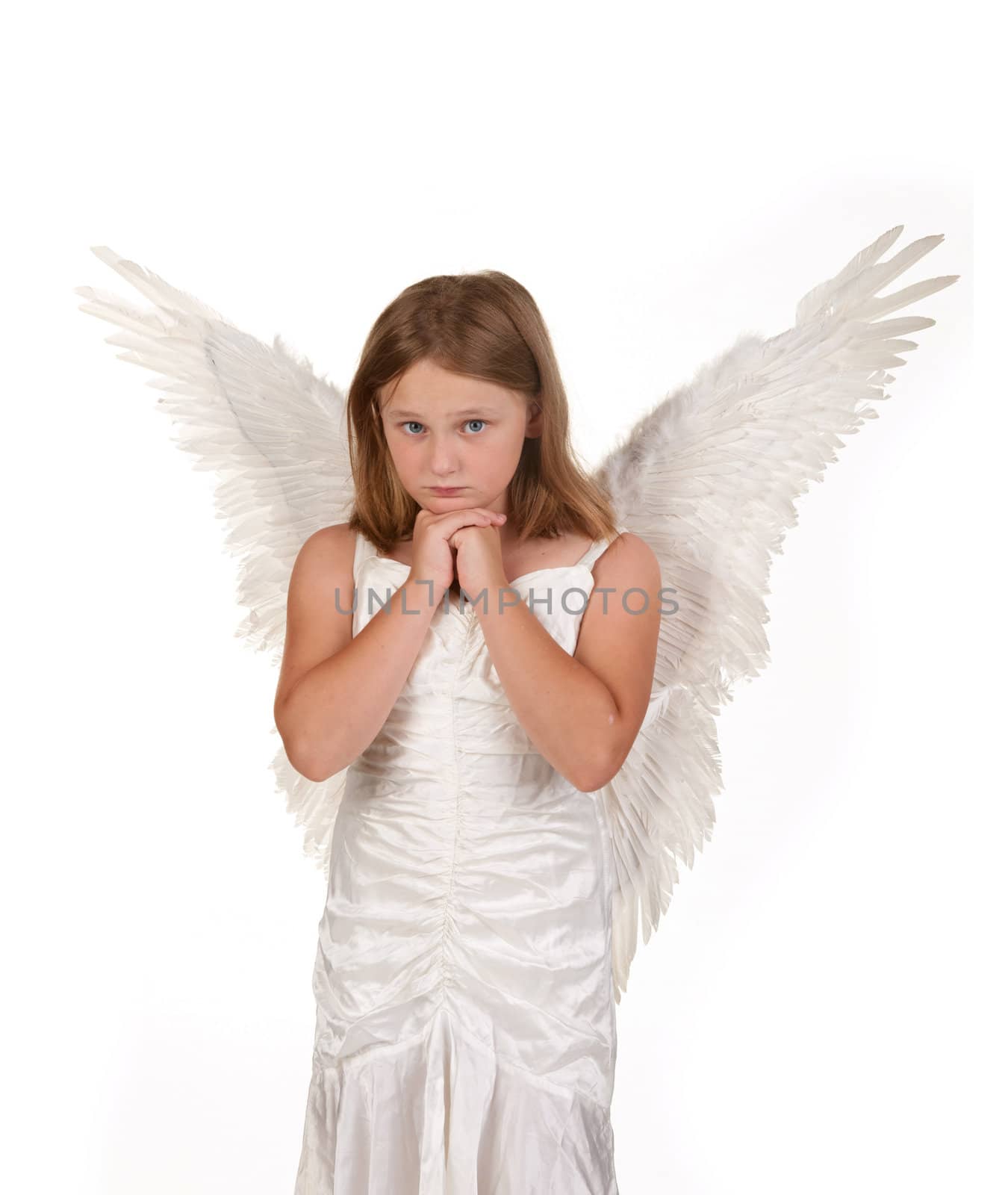 pure and sweet little angel girl isolated on white