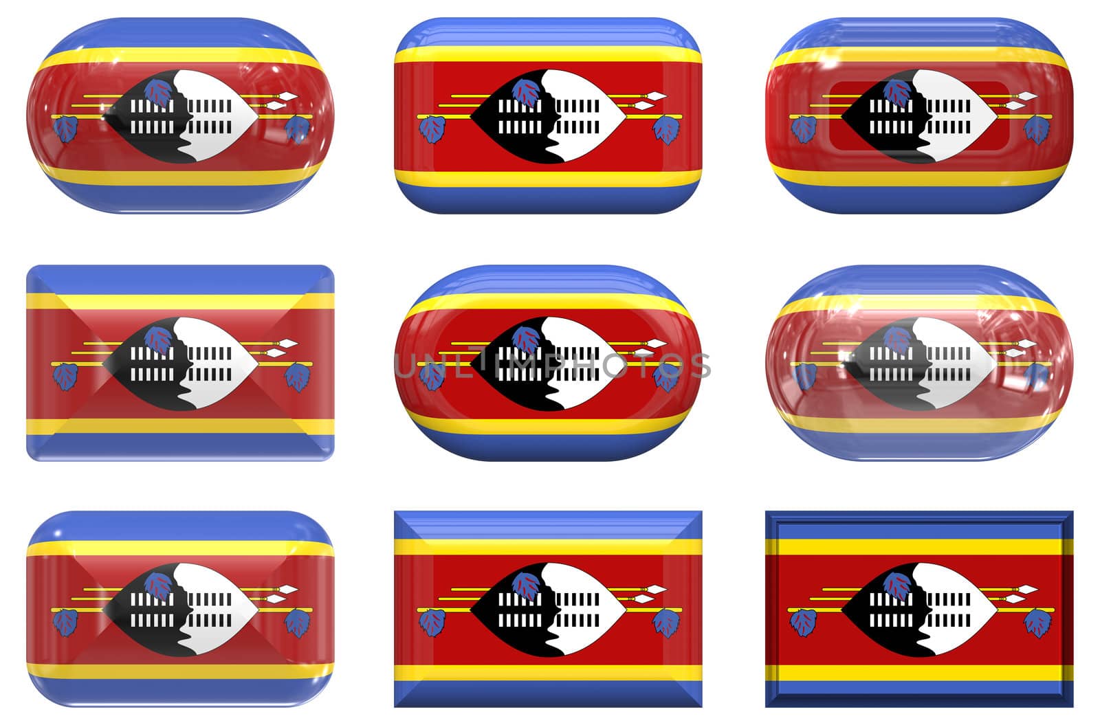 nine glass buttons of the  Flag of Swaziland