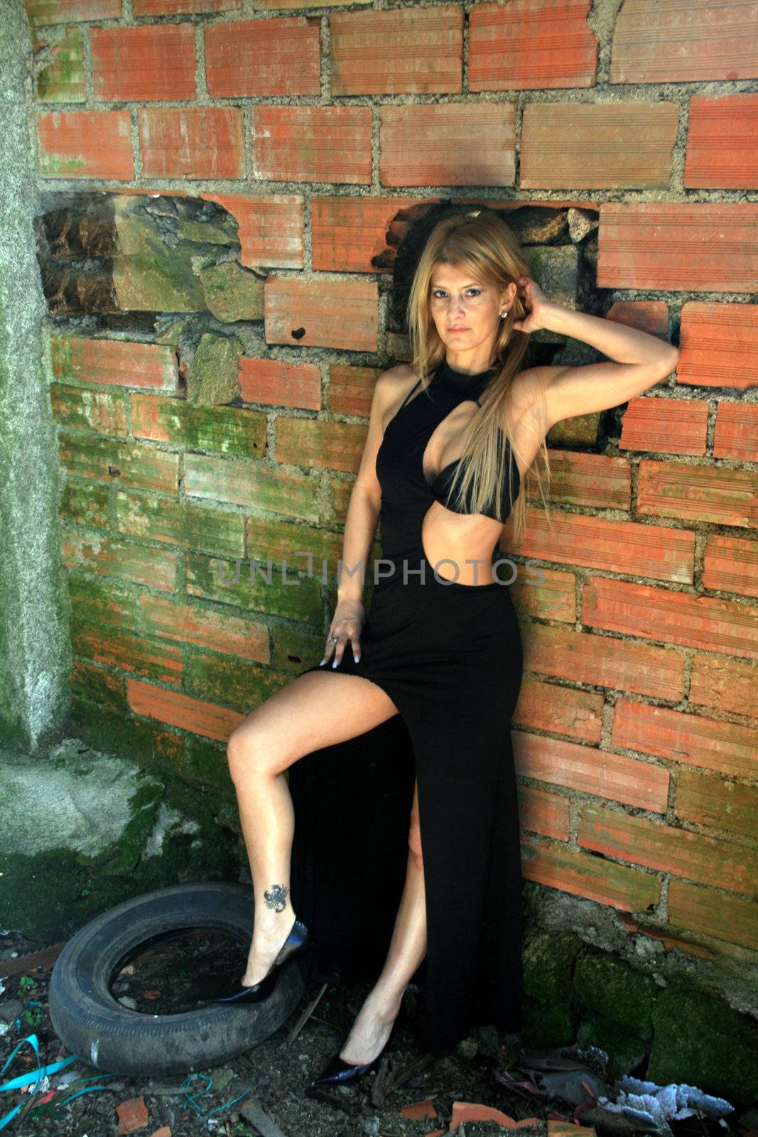 Sexy fashion girl in old building