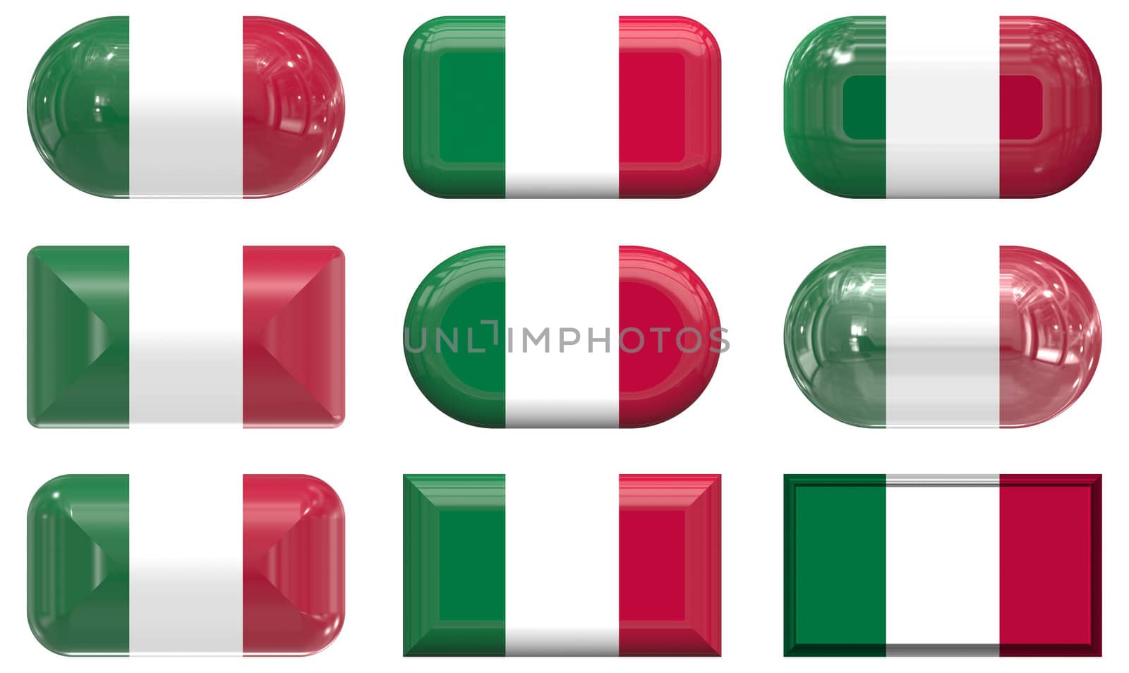 nine glass buttons of the  Flag of Italy